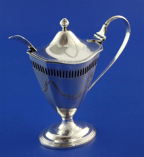 A late Victorian Adams style silver mustard pot, 5in.